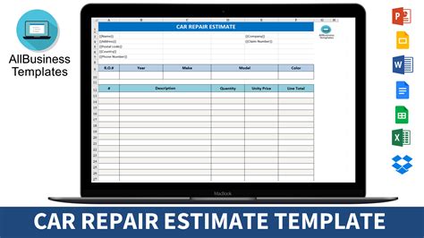 Paintless Dent Repair Billing Template