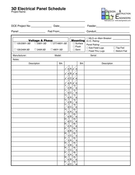 Panel Schedule Template in Excel