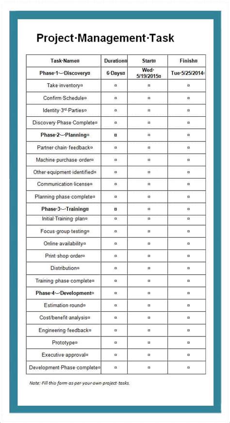 Paper-Based Task List Template