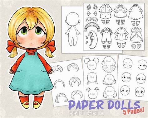 Paper doll template with clothing and accessories