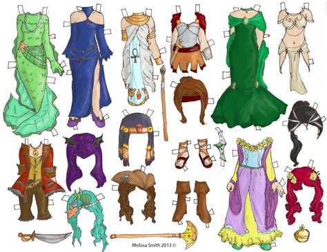 Paper dolls with fantasy clothing and accessories