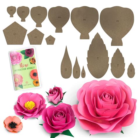 Paper flower templates with various shapes and sizes