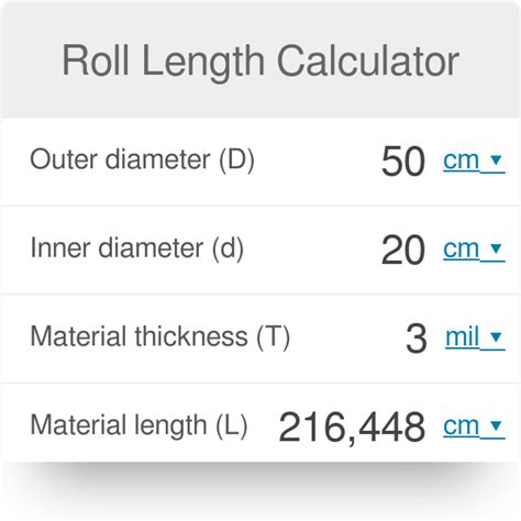 Paper roll length calculator example