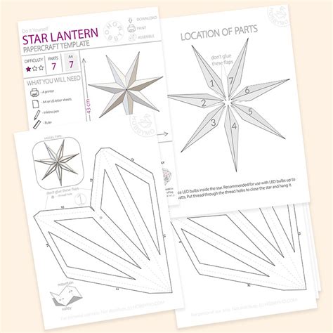 Paper star lantern template shapes