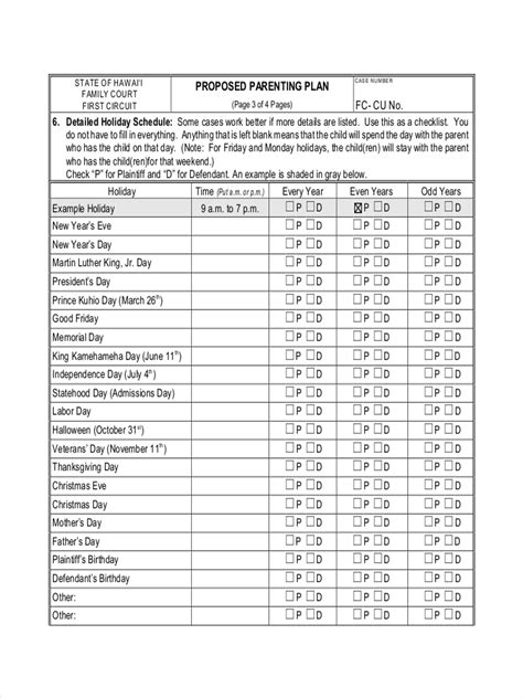 Parenting Schedule Template 4