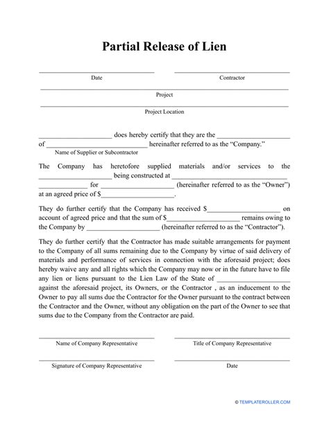 Partial Lien Waiver Template