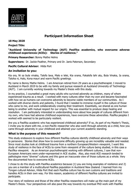 Participant information section