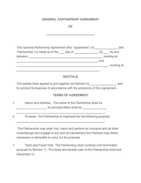 Partnership Agreement Excel