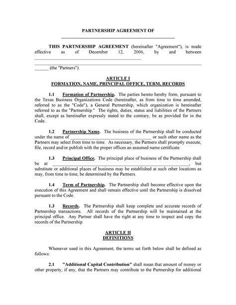 Partnership Agreement Format