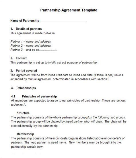 Partnership Agreement Template Sample 1