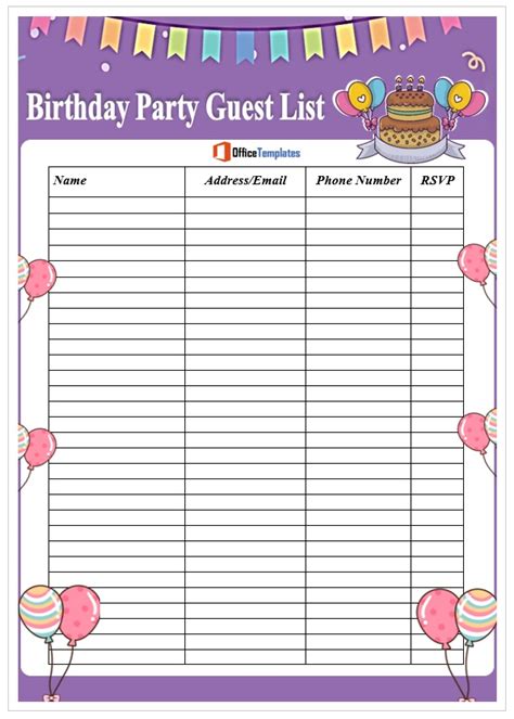 Party Guest List Template