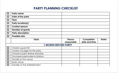 Party Planning Checklist Template in Excel