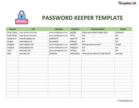 Password Log Template with Conditional Formatting Example