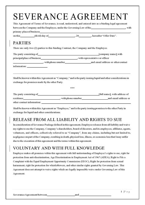 Pastor Severance Agreement Template Example