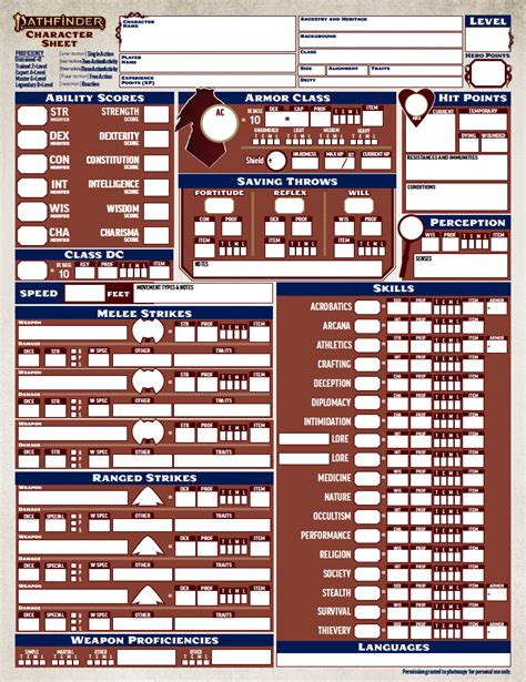 Example of a Pathfinder Character Sheet Template