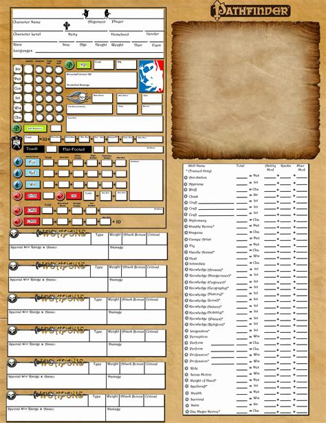 Pathfinder character sheets examples