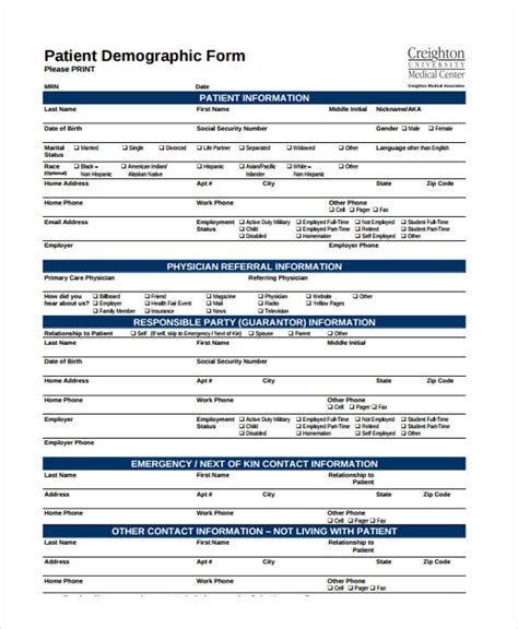 Patient Demographic Information Example 2