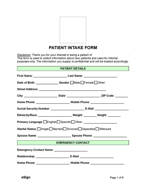 Patient Intake Form Template