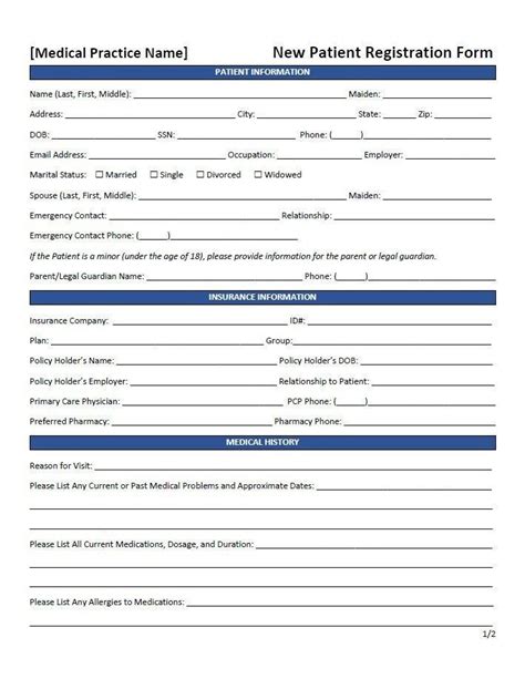 Patient Registration Form Sample Word