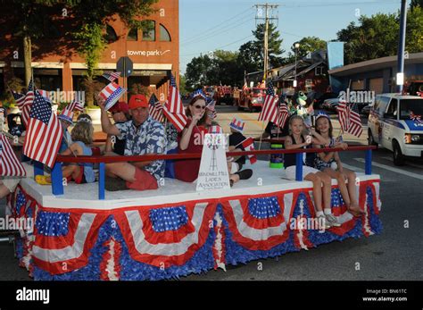 Patriotic parade with American flags