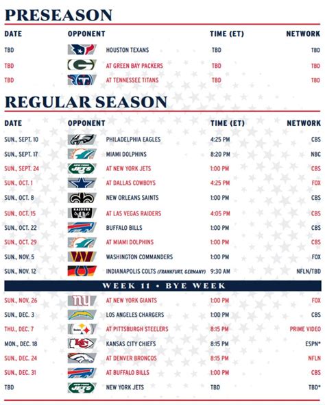 Patriots Schedule Download