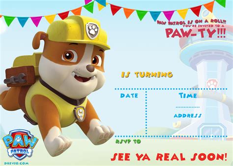 Paw Patrol Invitation with Rubble