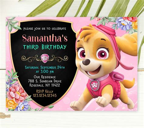 Paw Patrol Skye Invitation