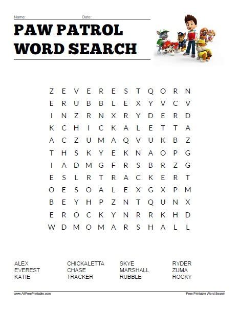 Paw Patrol Skye Word Search