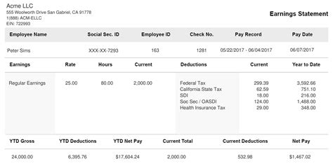 Pay stub template for salary employees