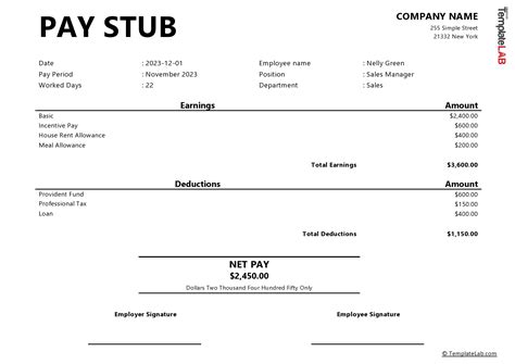 pay stub template word