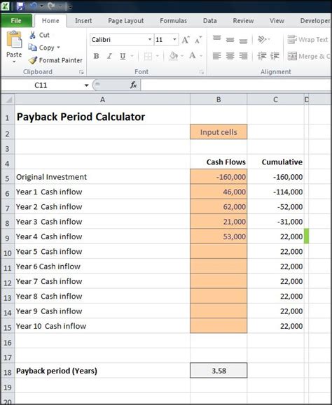 Payback Period Calculator Excel Template