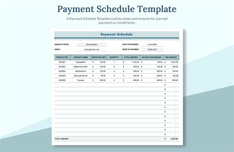 Payment Schedule Example