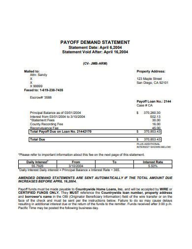 Payoff Statement Template Format