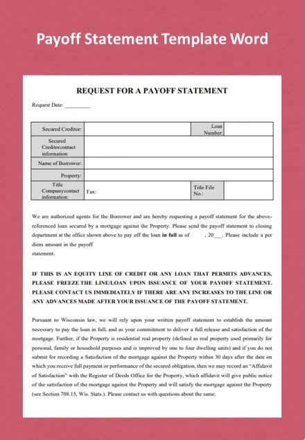 Payoff Statement Template Word