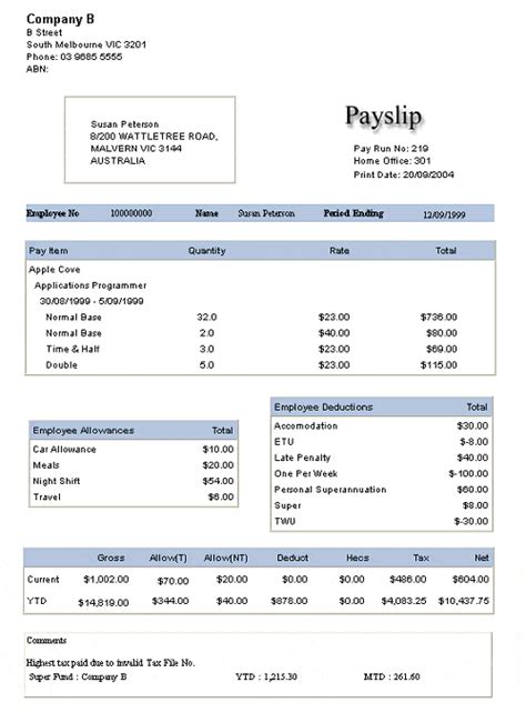 Payslip template example