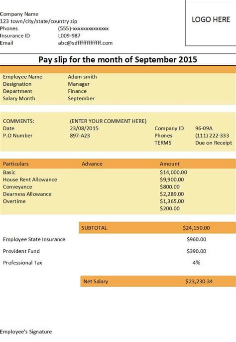 Free payslip template