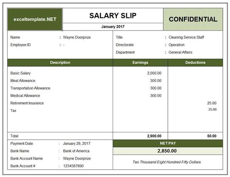 Payslip template with leave and attendance