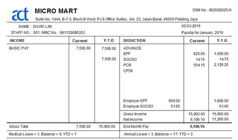 Payslip template with overtime and bonus