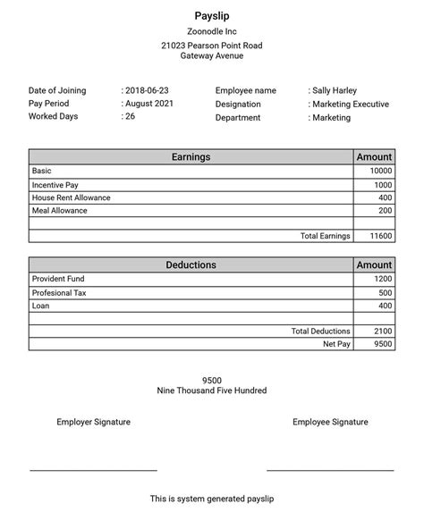 Payslip template sample