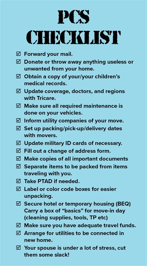PCS Leave Military Checklist