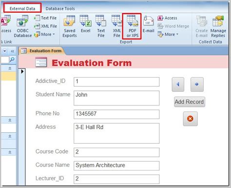 PDF form from Excel example