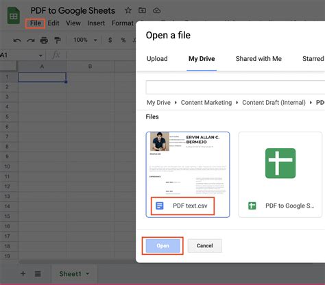 pdf to google sheets