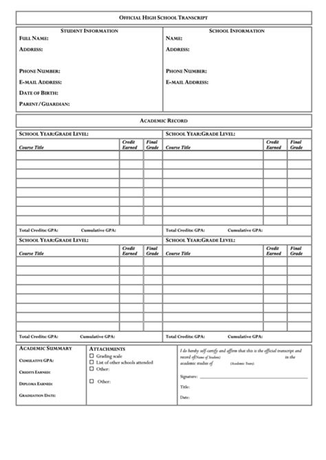 PDF transcript template editor example