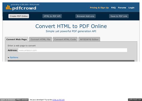 PDFCrowd PDF to Excel conversion tool