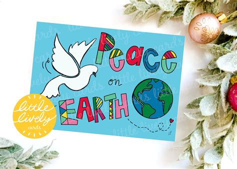 Peace on Earth Christmas card with a snowy forest