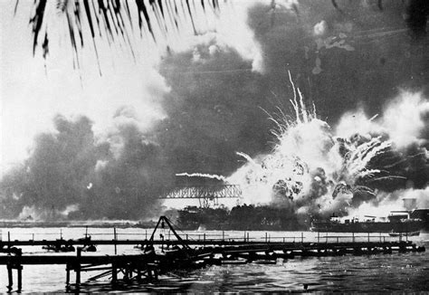 Aerial view of the USS Arizona during the attack on Pearl Harbor