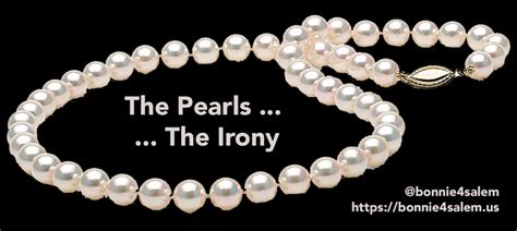 A person wearing a pearl necklace with a ironic expression