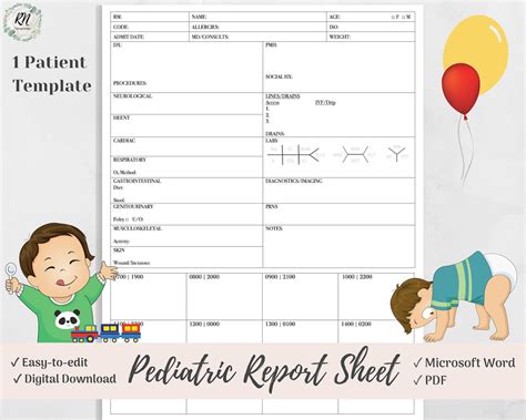 Pediatric nurse report sheet template