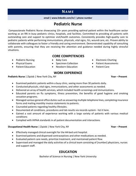 Pediatric Nurse Resume Example