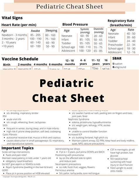 Pediatric nursing cheat sheet